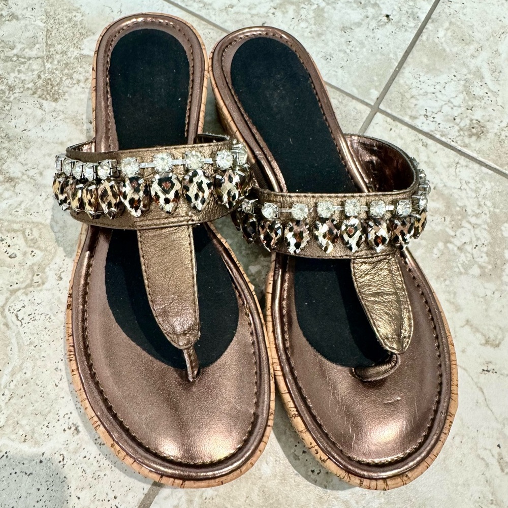 Cute Leopard Crystal Embellished Size 10 Grazie Womens Sandals
